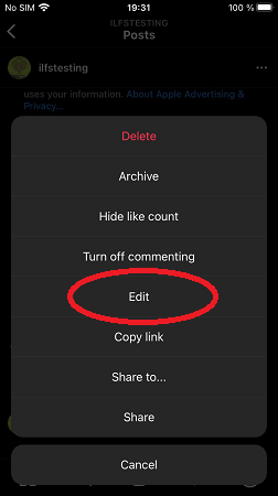 Instagram Edit a Post