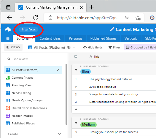 Interface Option Airtable