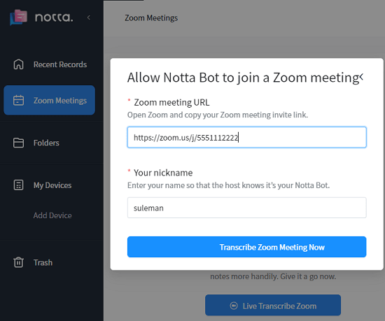 Notta Zoom Recording