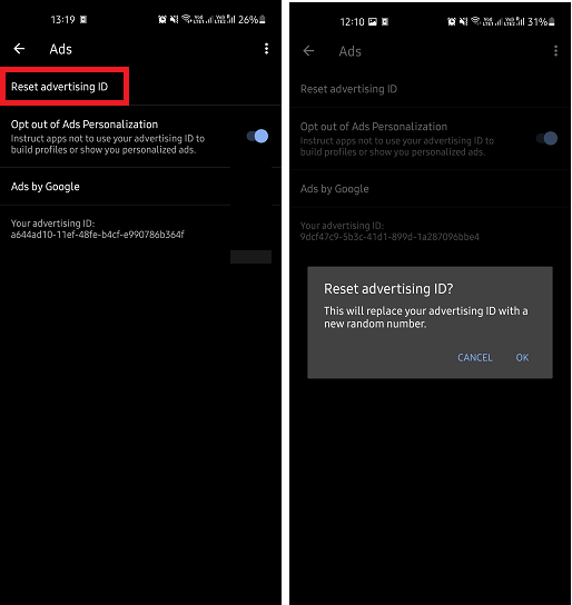 Reset Advertising ID on Android