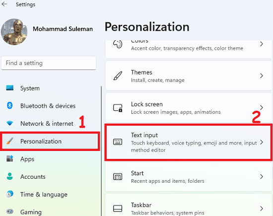 Text Input Option