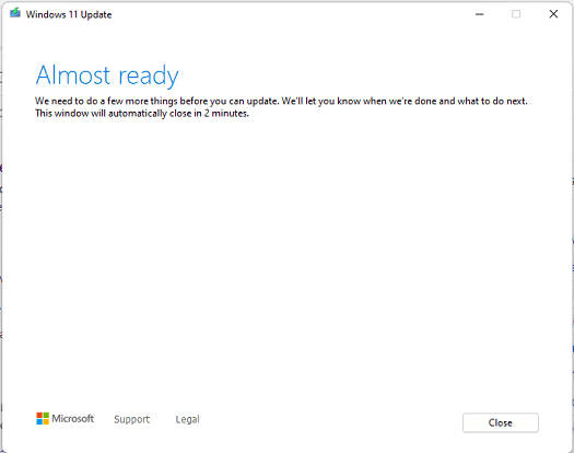 Windows 11 Almost Ready Screen