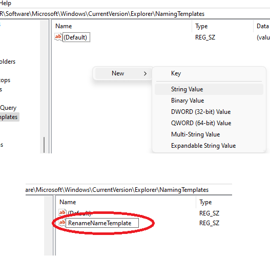 Add String Value RenameNameTemplate