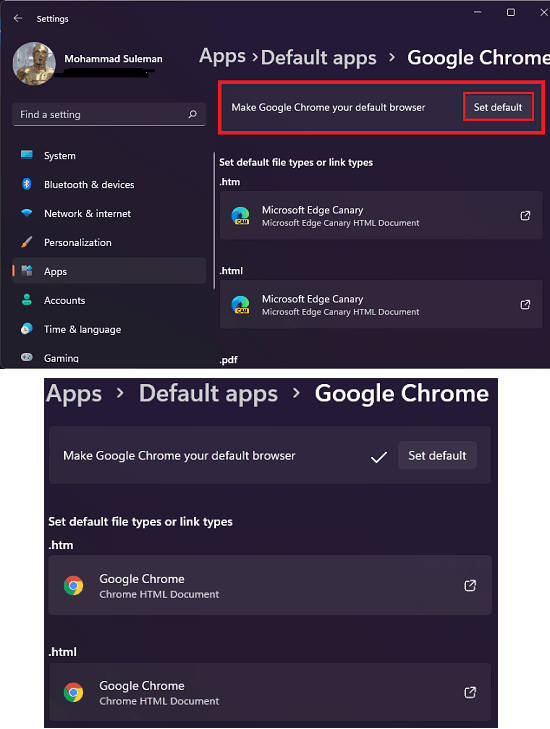 Browser Set as Default in Windows 11