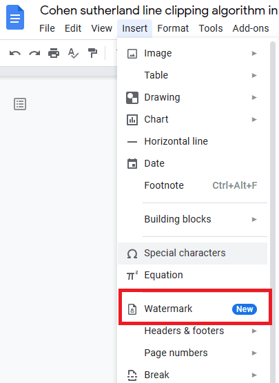 Docs Watermark Option Insert Menu