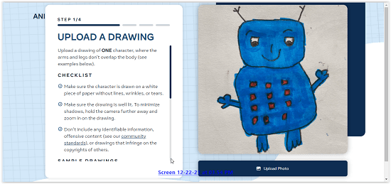 Animated Drawing uplpoad page