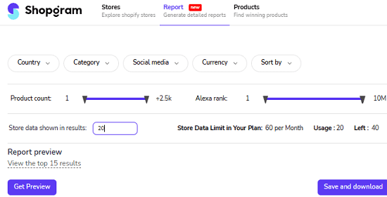 Shopgram reports downloader