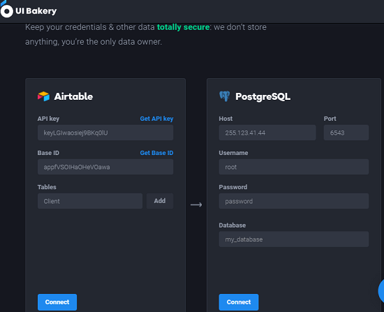 UI Bakery Airtable to PostgreSQL UI