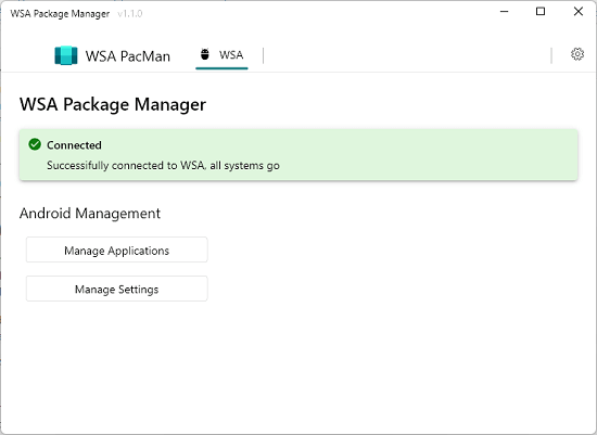 WSA Pacman Main UI