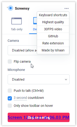 screensy additional menu