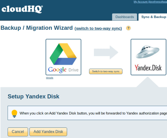 CloudHQ Migrate Google Drive to Yandex Disk