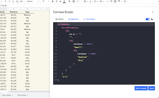 Code Editor for Google Sheets to build Complex Formulas: Formula Studio