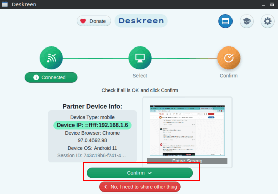 Confirm Screen Share Deskreen