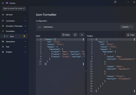 DevToys JSON Formatter