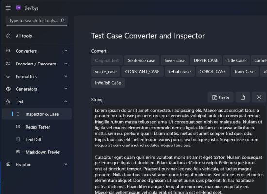 DevToys text case converter