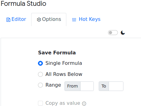 Formula Studio Options