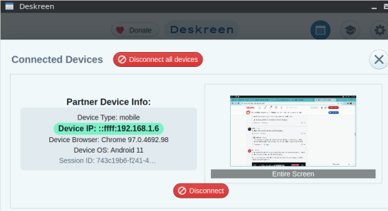 Free Software to use any device screen as secondary display: Deskreen