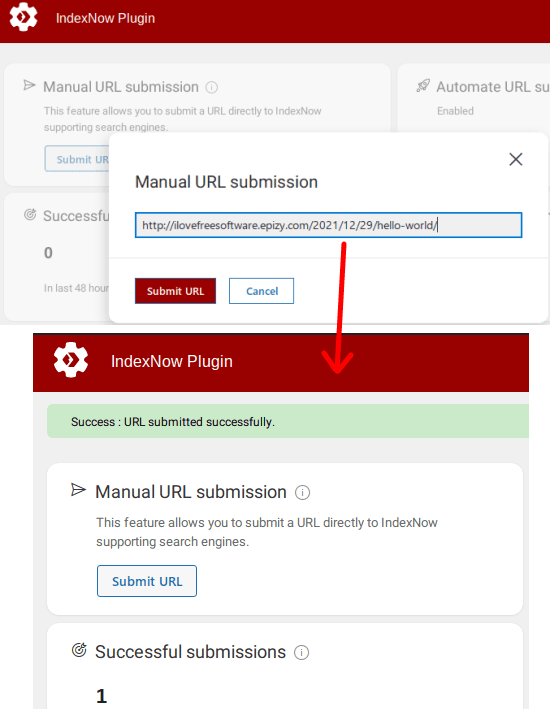 IndexNow Manual URL Submission