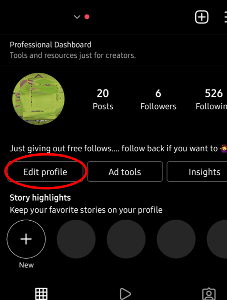 Instagram Edit Profile Option