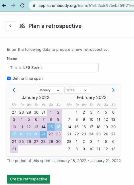 ScrumBuddy Create Sprint