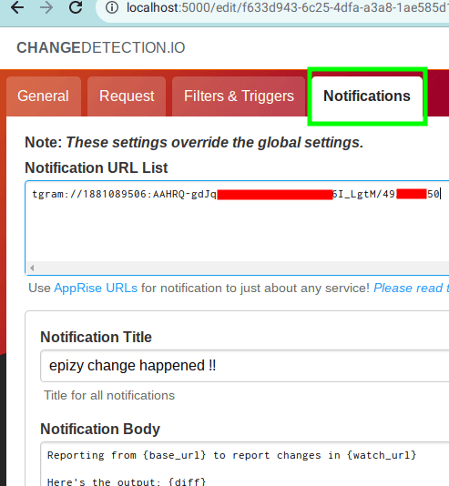 changedetection.io Notifications