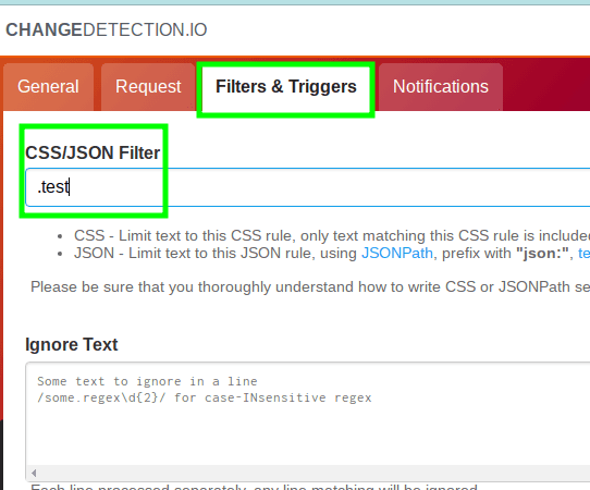changedetection.io filters