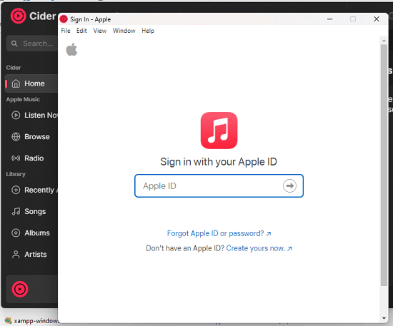 Apple Music Cider Sign IN