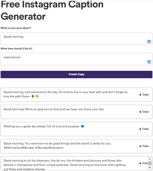 Copy.ai Social Media Captions