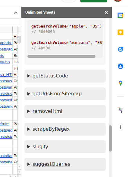 Free SEO tool for Google Sheets to get Search Volume, Related Keywords