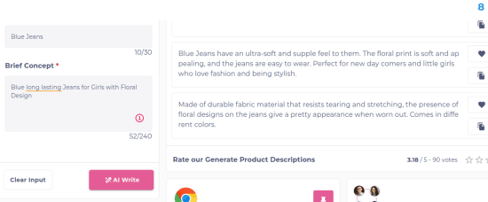 INK product description generator via AI