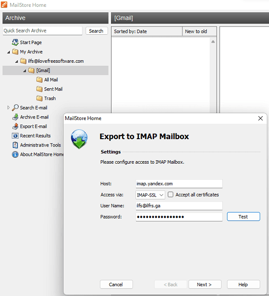 MailStore Home Export IMAP Sync option
