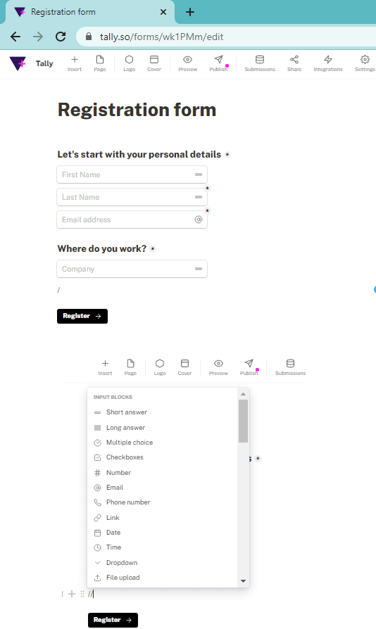 Tally Form Builder