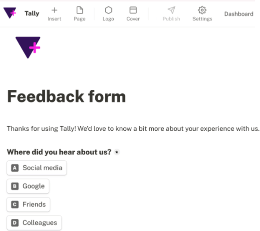 alternative to Typeform with unlimited forms & responses: Tally Forms