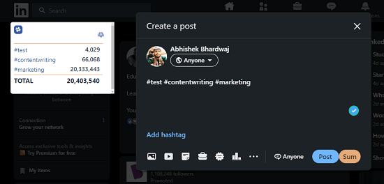 linkedin hashtag tool grand total