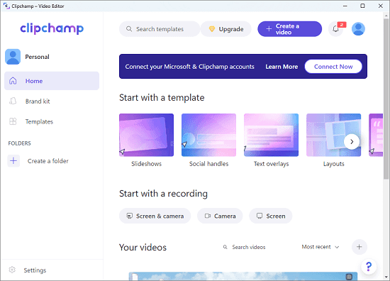 Clipchamp Main UI