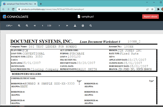 Conholdate online PCL viewer