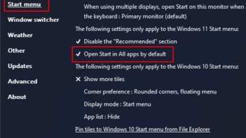 ExplorerPatcher Option to Open Start to Appls List Directly