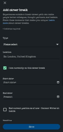 Linkedin career break form