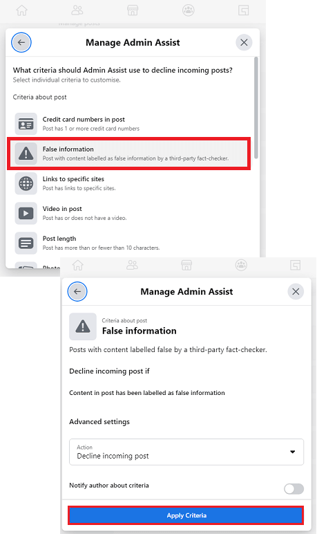 Manage Admin Assist False Information