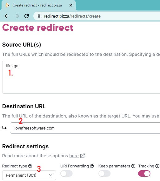 Redirect Pizza Create Redirect