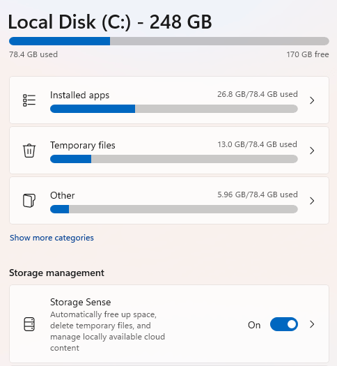 Storage Sense Stats