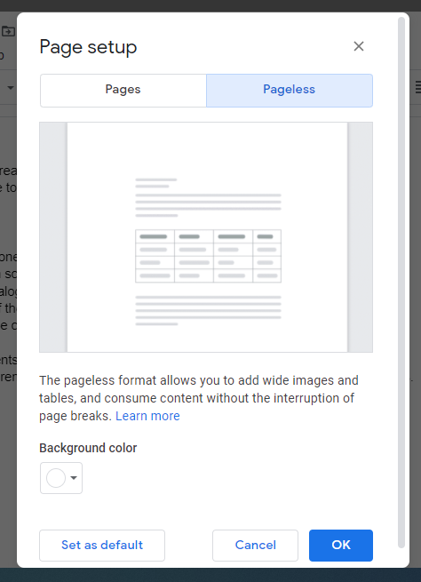 pageless page setup