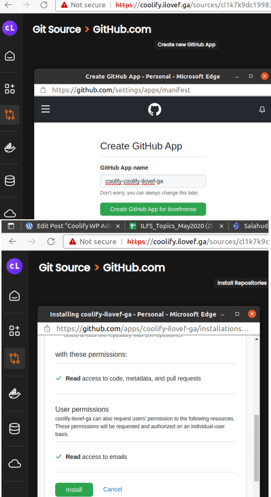 Coolify gitHub App Creation