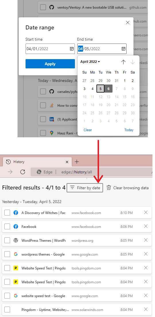 Filter Browser History in Microsoft Edge by a Date Range