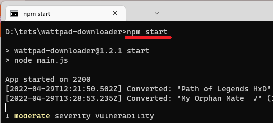 Wattpad Downloader npm start