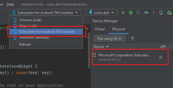 Android Studio Showing Windows Subsystem for Android
