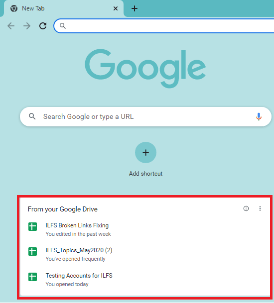 Chrome New Tab Showing Google Drive Files