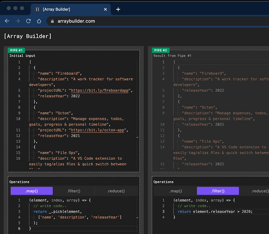 Free tool to Visualize Output of Array Operations Array Builder