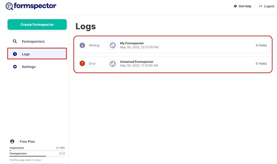 Formspector Logs