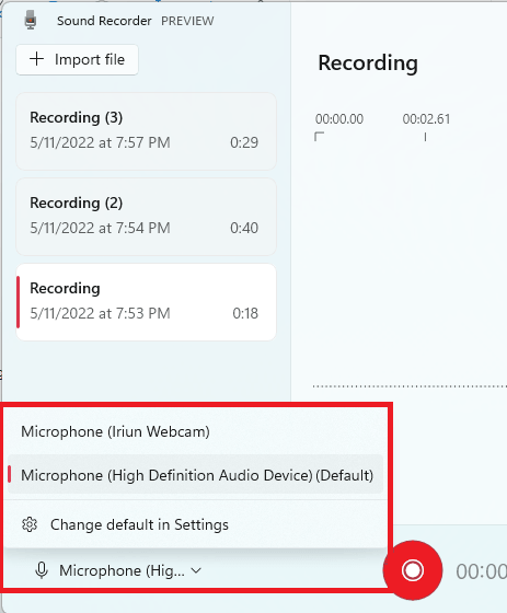Use Different Microphone for Recording
